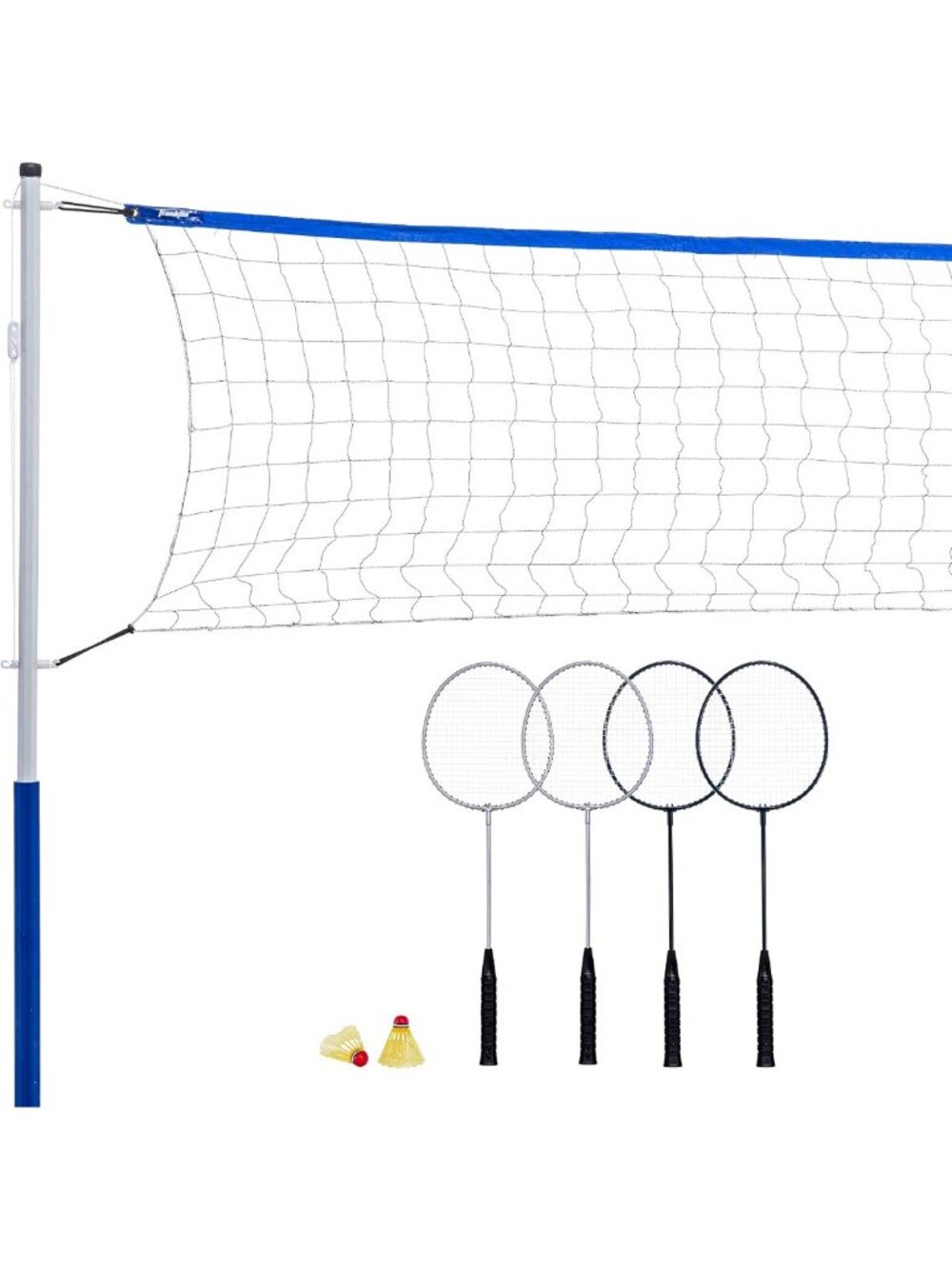 Complete Badminton Net Set for 4 Players - Backyard & Beach Fun, Steel Racquets